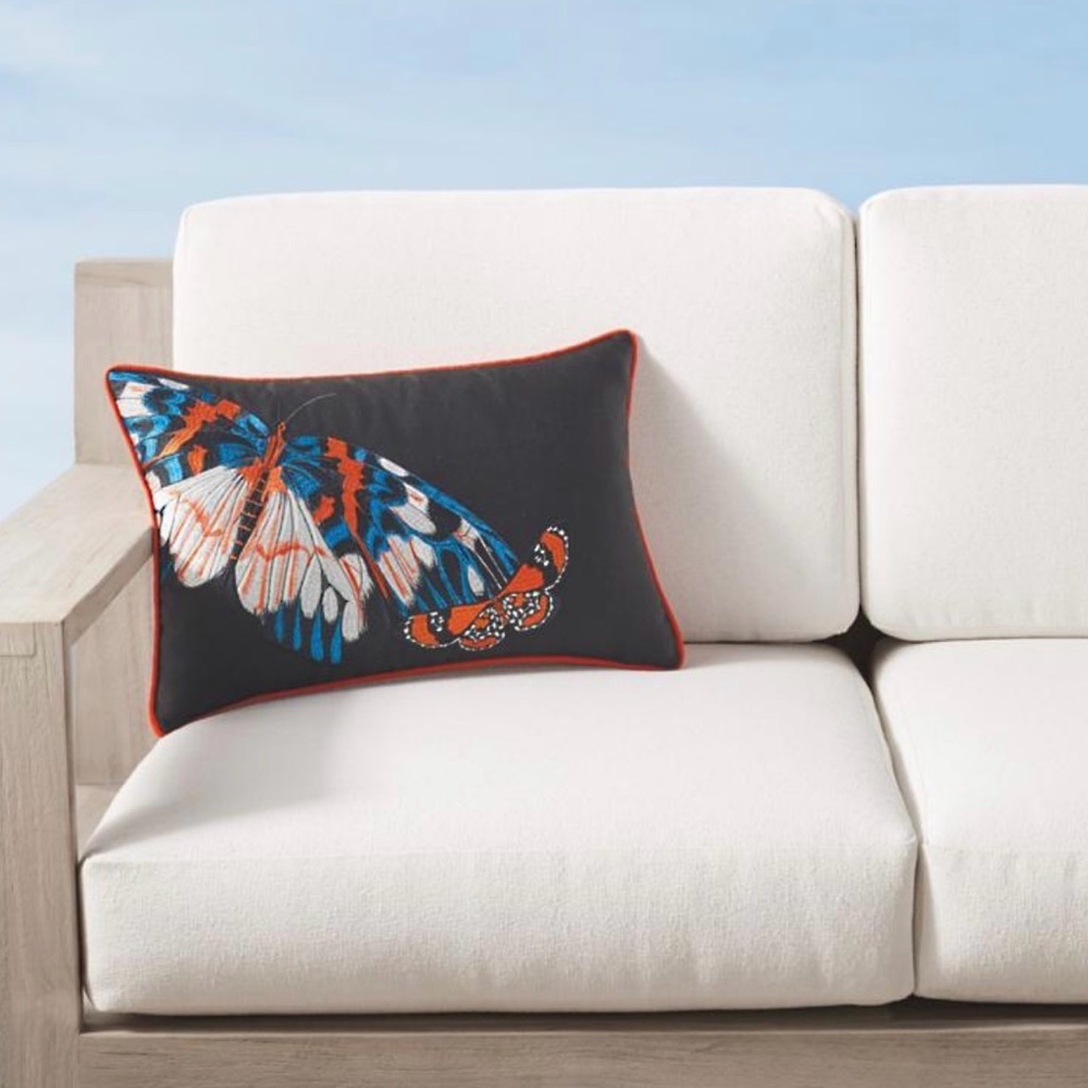 Frontgate Butterfly Embroidered Outdoor Pillow Cover - 13” x 20” - NWT